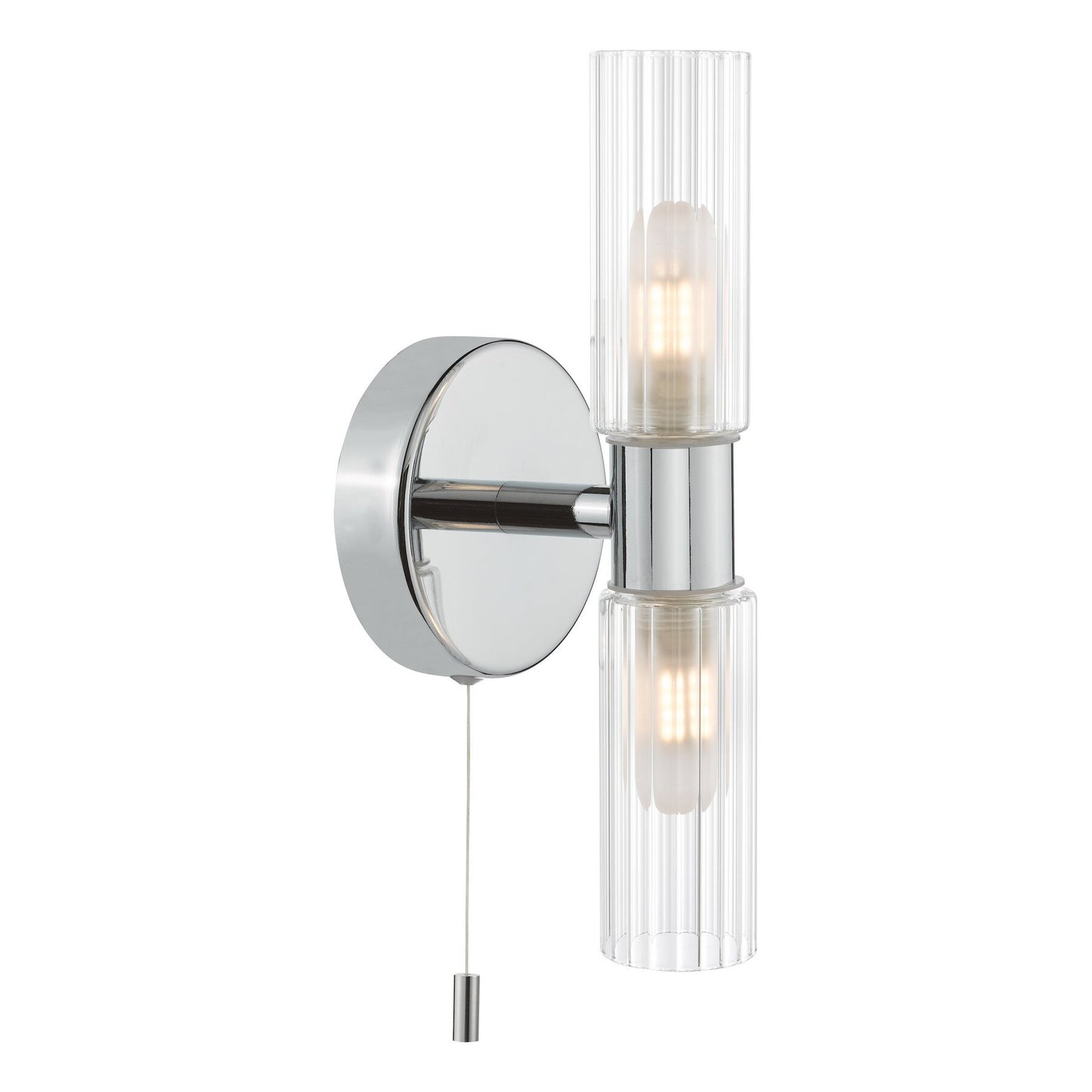 Dar Lighting Bolton 2 Light Bathroom IP44 Polished Chrome & Ribbed Glass Wall Light