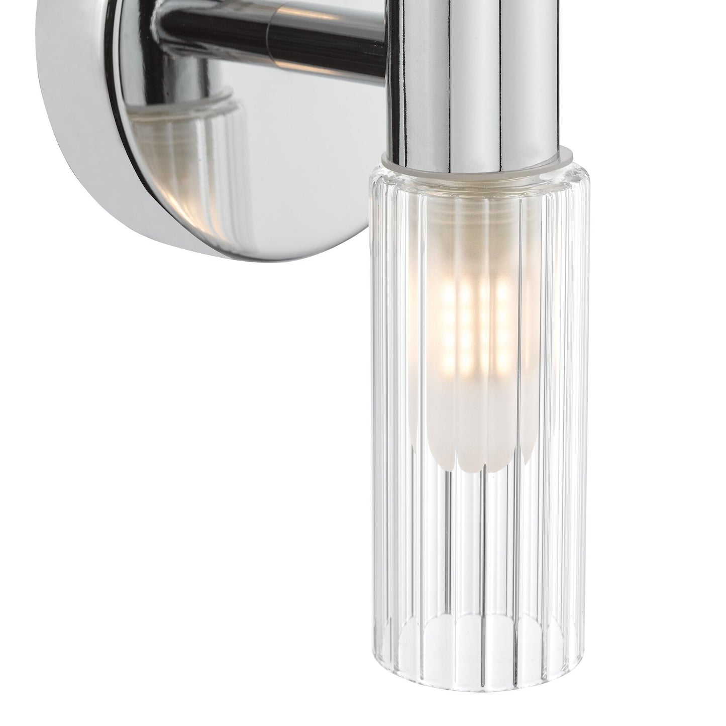 Dar Lighting Bolton 2 Light Bathroom IP44 Polished Chrome & Ribbed Glass Wall Light