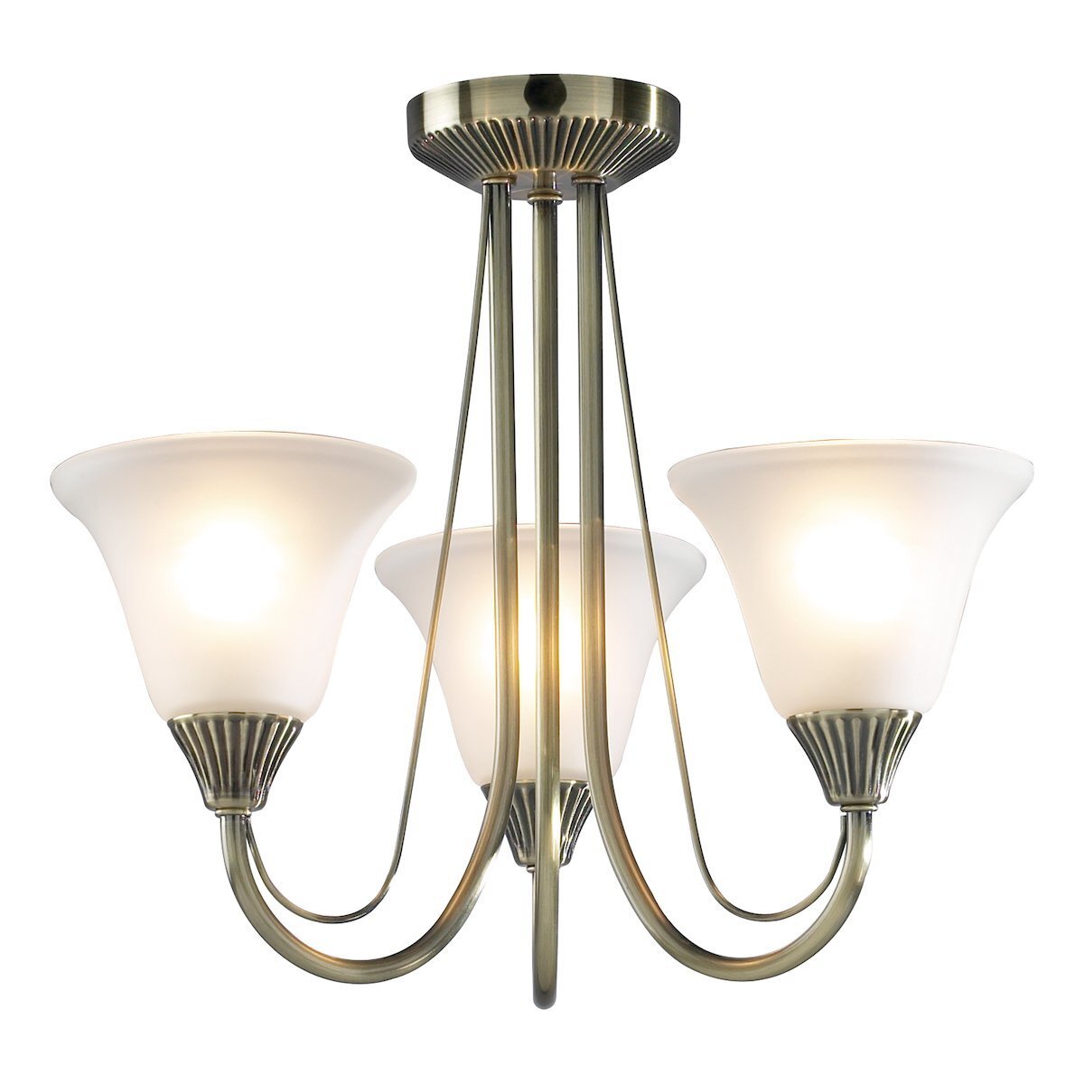 Dar Lighting Boston 3 Light Antique Brass & Opal Glass Semi Flush