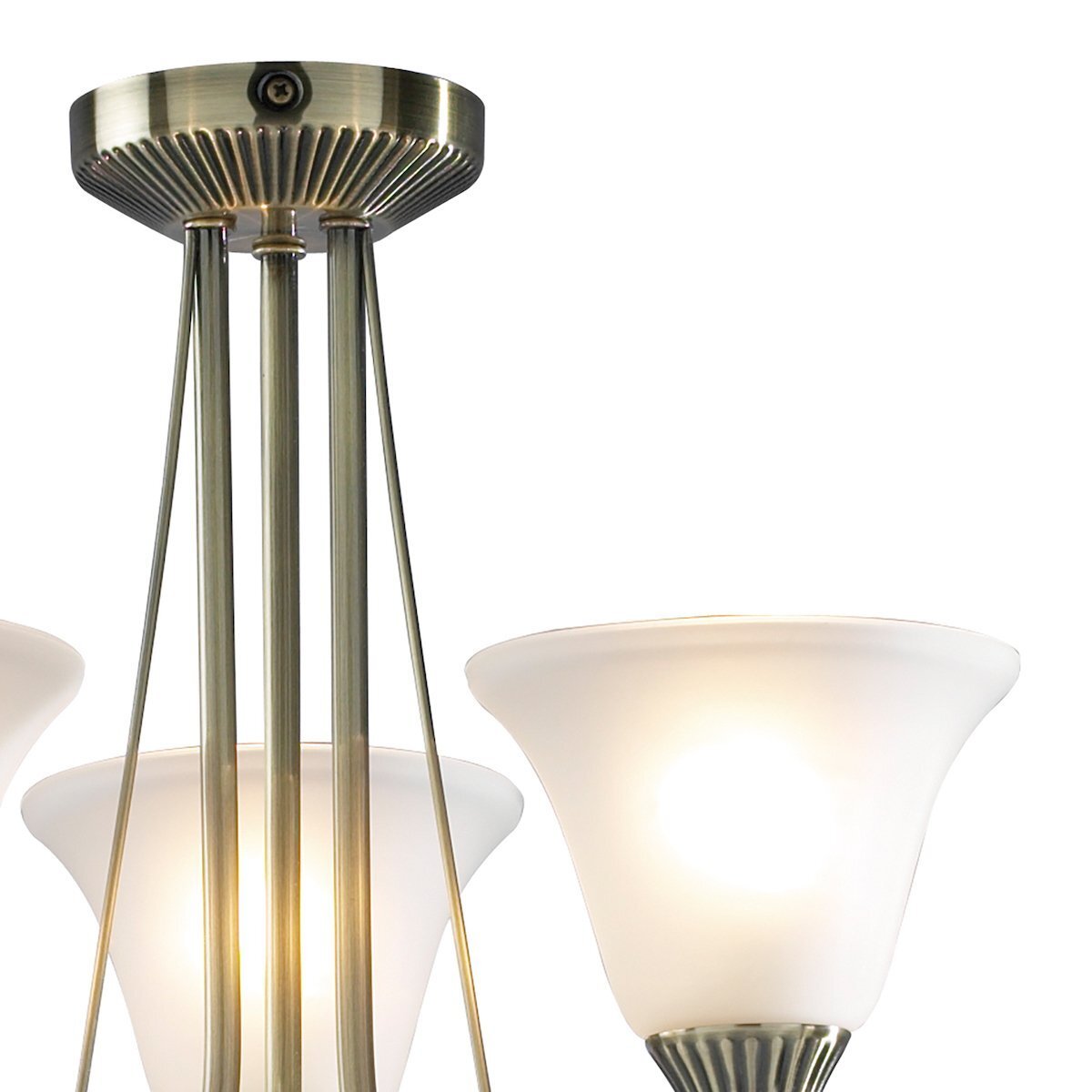 Dar Lighting Boston 3 Light Antique Brass & Opal Glass Semi Flush