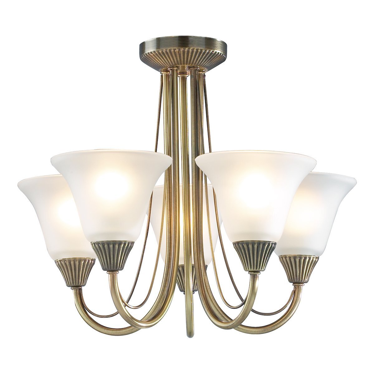 Dar Lighting Boston 5 Light Antique Brass & Opal Glass Semi Flush
