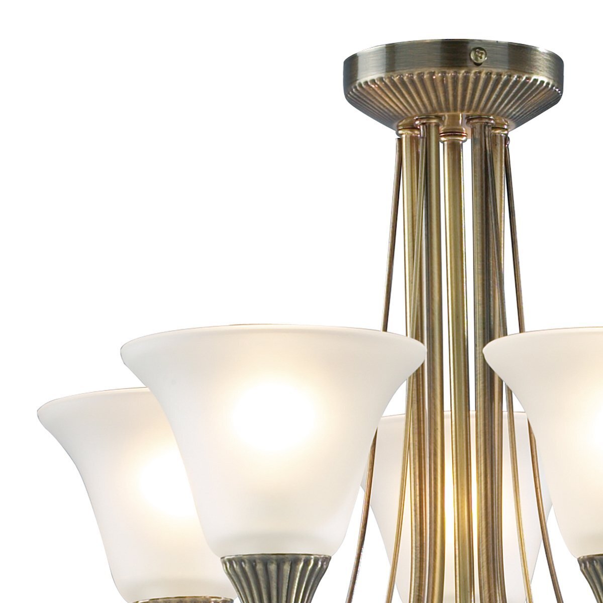 Dar Lighting Boston 5 Light Antique Brass & Opal Glass Semi Flush