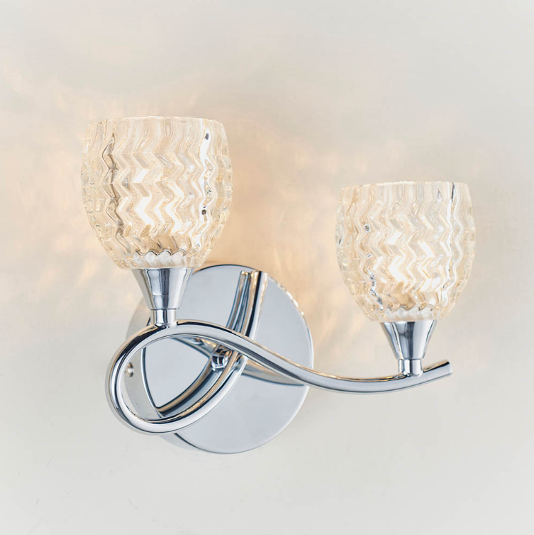 Endon Boyer 2 Light Cut Glass & Chrome Left Wall Light