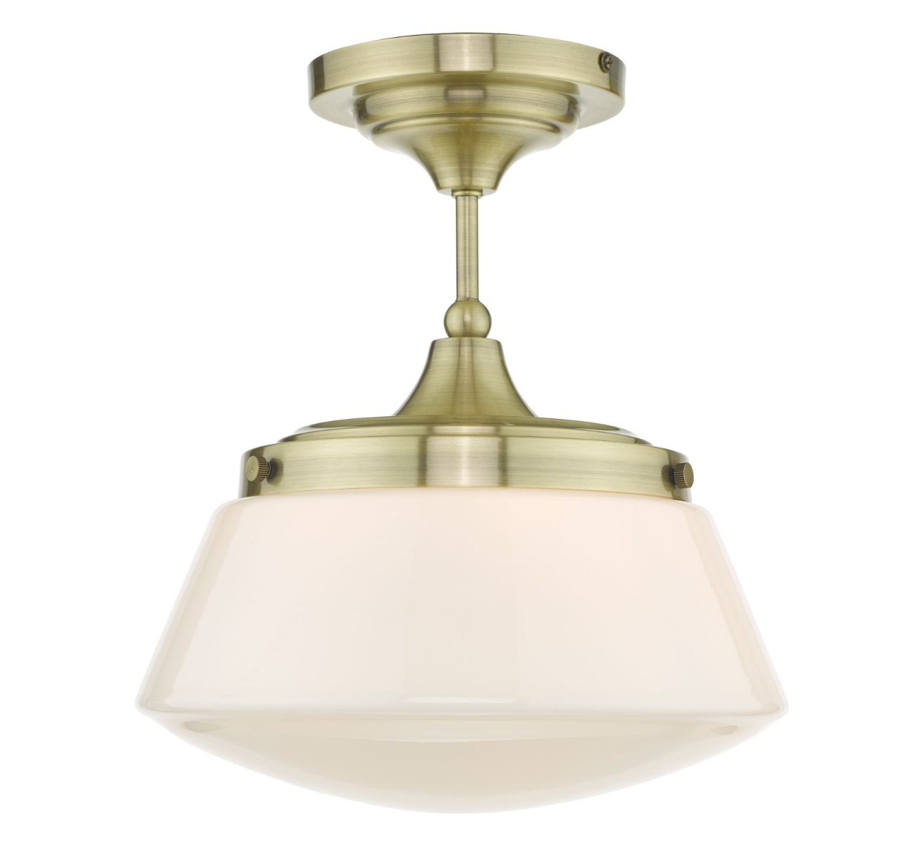 Dar Lighting Caden Bathroom IP44 Antique Brass & Opal Glass Semi Flush