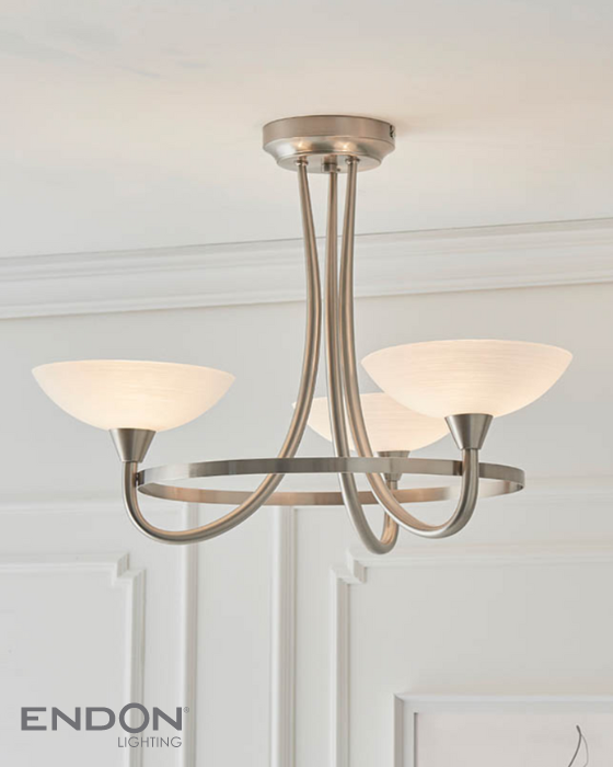 Endon Cagney 3 Light White & Satin Chrome Semi Flush