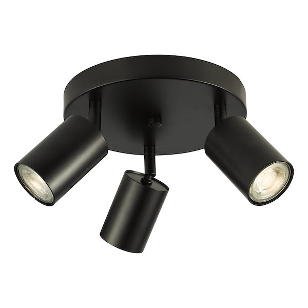 Dar Lighting Cawley 3 Light Matt Black Plate Spotlight