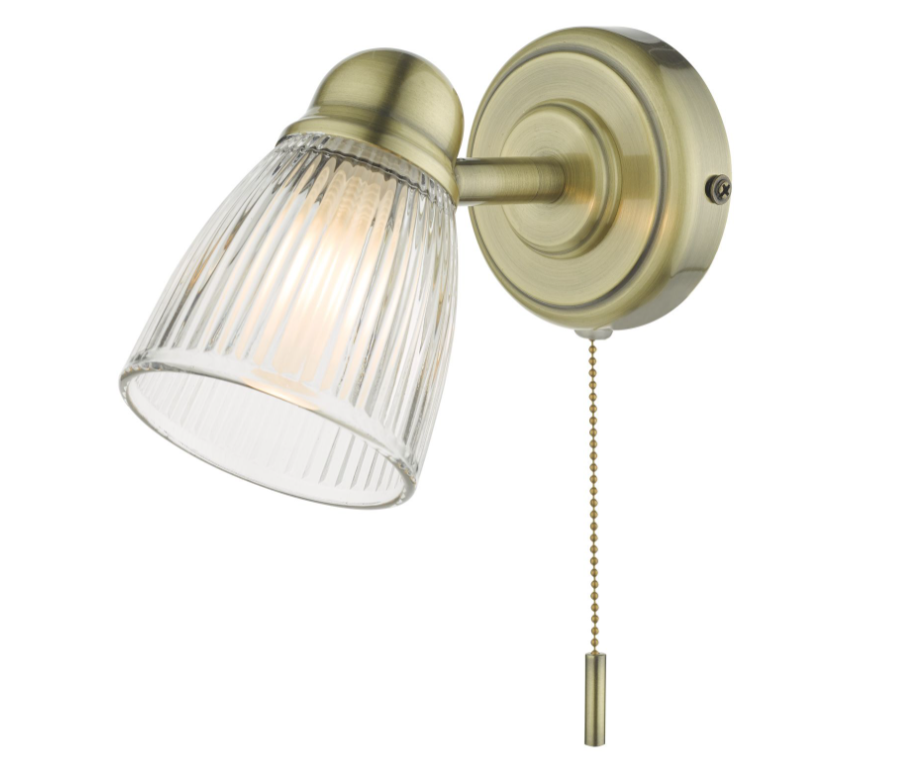 Dar Lighting Cedric Bathroom Single Antique Brass & Glass Wall Spotlight