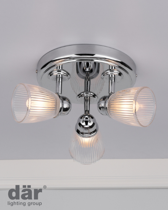 Dar Lighting Cedric Bathroom IP44 3 Light Polished Chrome & Glass Spotlight