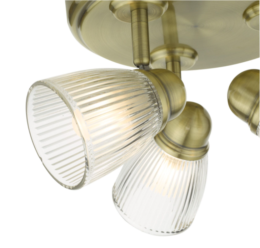 Dar Lighting Cedric Bathroom IP44 3 Light Antique Brass & Glass Spotlight
