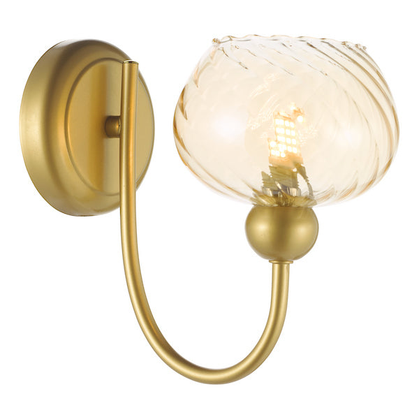 Dar Lighting Cognac Satin Gold & Champagne Ribbed Glass Wall Light