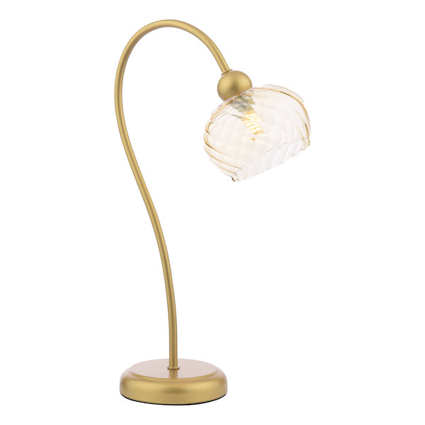 Dar Lighting Cognac Satin Gold & Champagne Ribbed Glass Table Lamp
