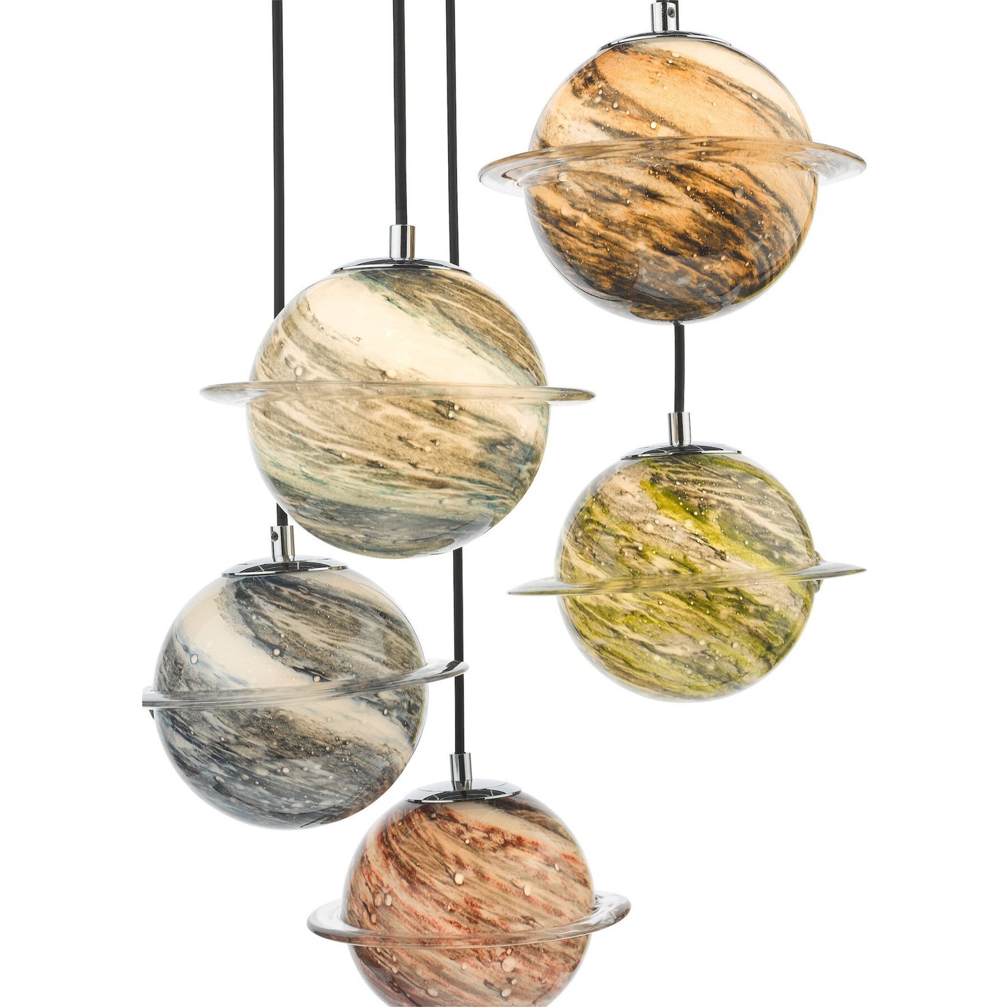 Dar Lighting Cygnus 5 Light Polished Chrome & Planet Style Glass Cluster Pendant