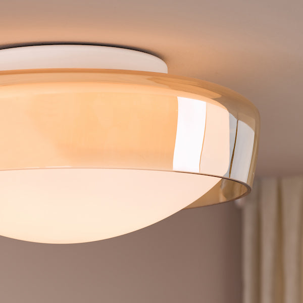 Dar Lighting Dagon IP44 Bathroom 3 Light Amber & Opal Glass Flush