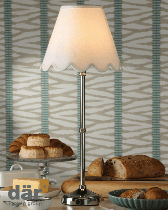 Dar Lighting Dahl LED Polished Nickel Rechargeable Table Lamp with Shade