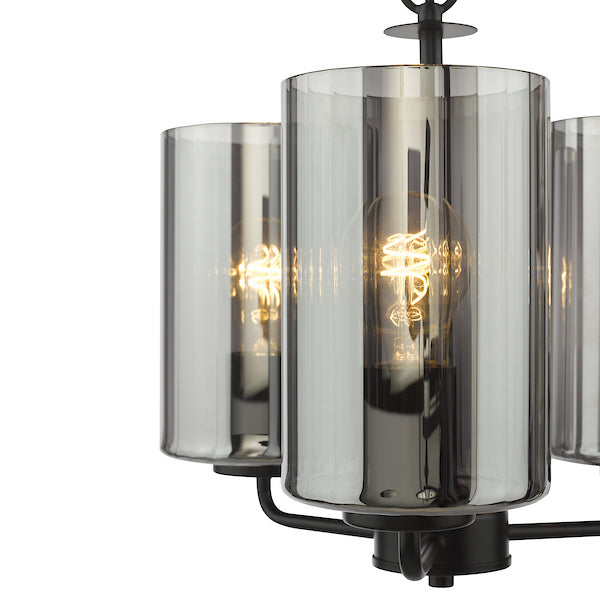 Dar Lighting Daylin 3 Light Satin Black & Smoked Ribbed Glass Pendant