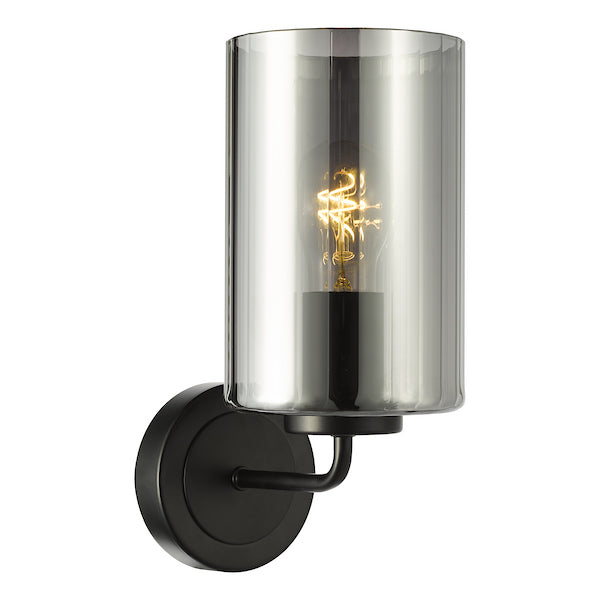 Dar Lighting Daylin Satin Black & Smoked Ribbed Glass Wall Light