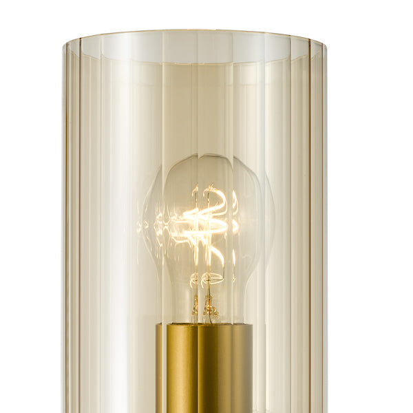 Dar Lighting Daylin Satin Gold & Amber Ribbed Glass Wall Light