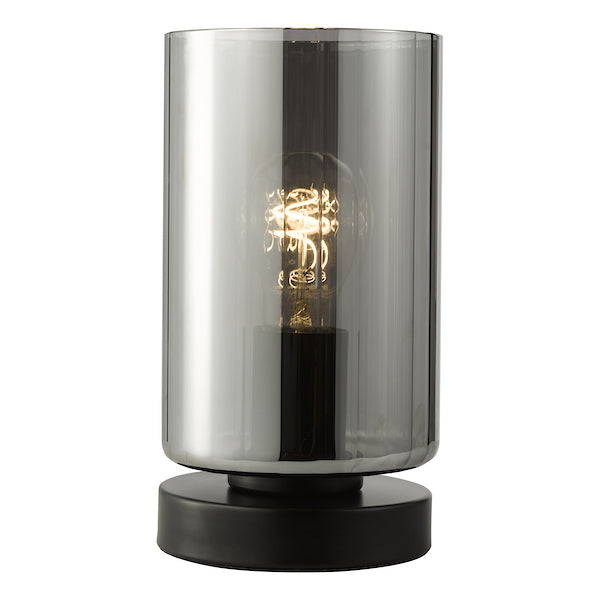 Dar Lighting Daylin Satin Black & Smoked Ribbed Glass Table Lamp