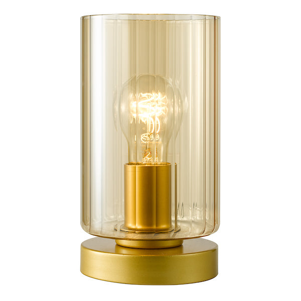 Dar Lighting Daylin Satin Gold & Amber Ribbed Glass Table Lamp