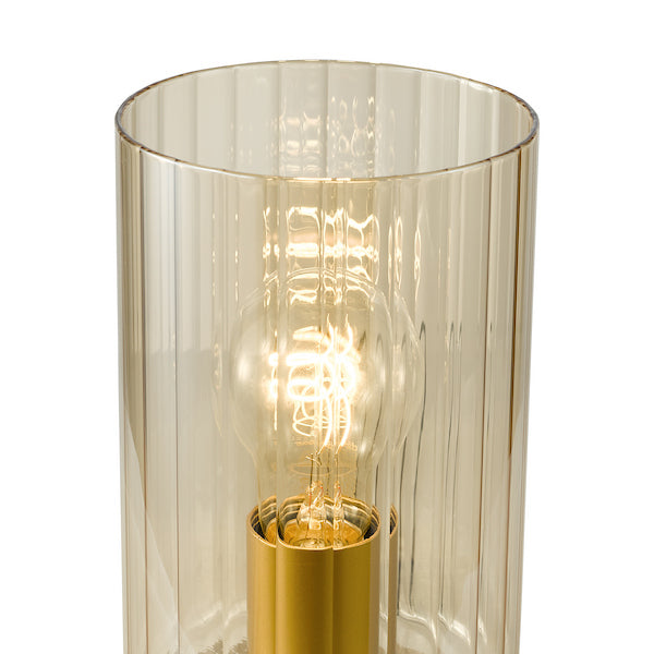 Dar Lighting Daylin Satin Gold & Amber Ribbed Glass Table Lamp
