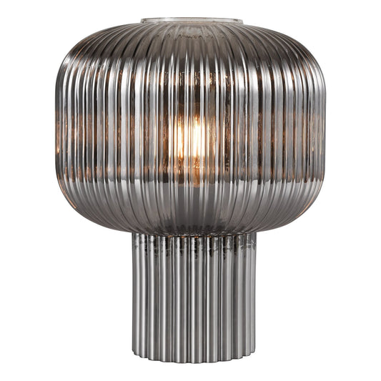 Dar Lighting Demarius Smoked Ribbed Glass Table Lamp