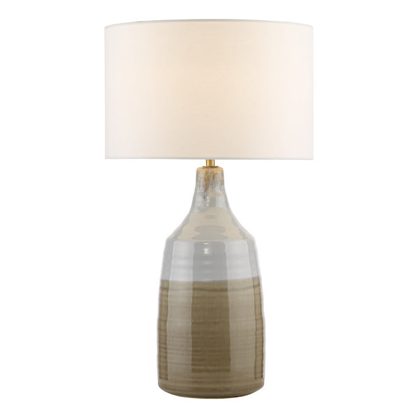 Dar Lighting Desirus Blue Ceramic & Antique Brass Table Lamp With Ivory Drum Shade