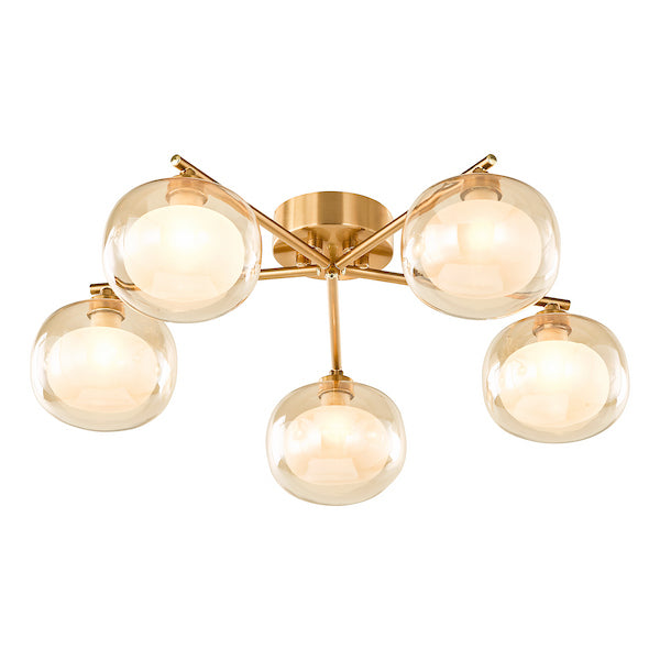 Dar Lighting Diego 5 Light Antique Bronze & Amber Dual Layer Glass Semi-Flush