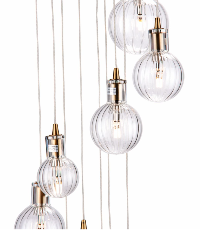 Dar Lighting Dita 10 Light Brass & Glass Cluster Pendant