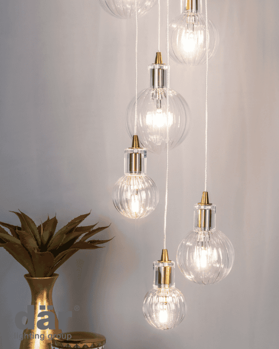 Dar Lighting Dita 10 Light Brass & Glass Cluster Pendant