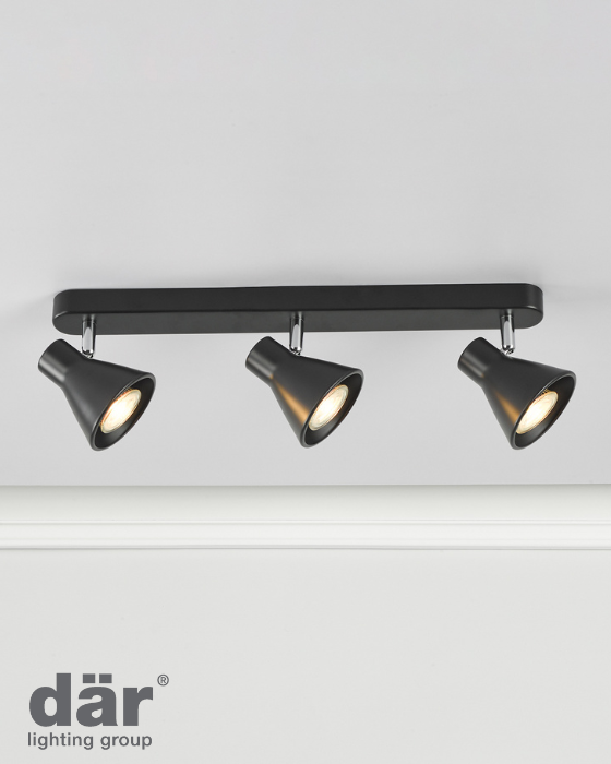 Dar Lighting Diza 3 Light Matt Black Bar Spotlight