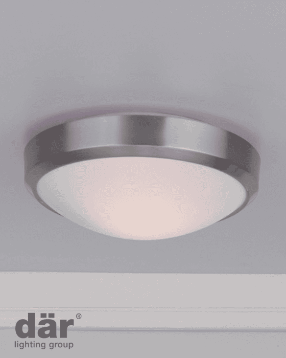 Dar Lighting Dover Bathroom IP44 Satin Chrome & White Acrylic Flush