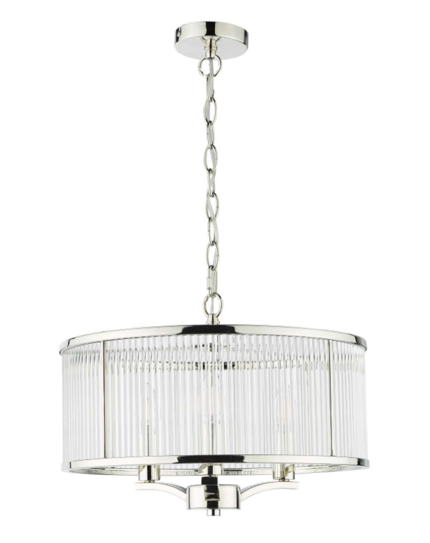 Dar Lighting Evelyn 3 Light Polished Nickel & Glass Pendant