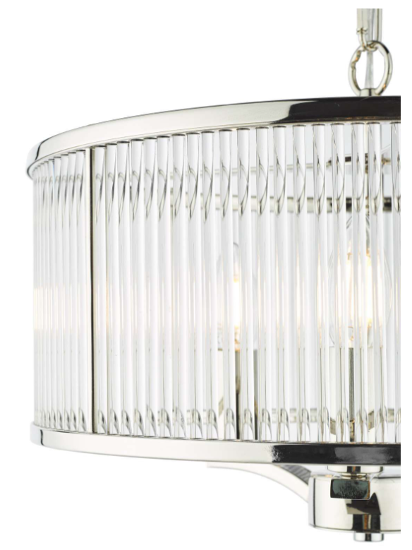Dar Lighting Evelyn 3 Light Polished Nickel & Glass Pendant