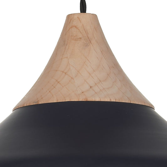 Wooden and black dar lighting pendant light on a white background