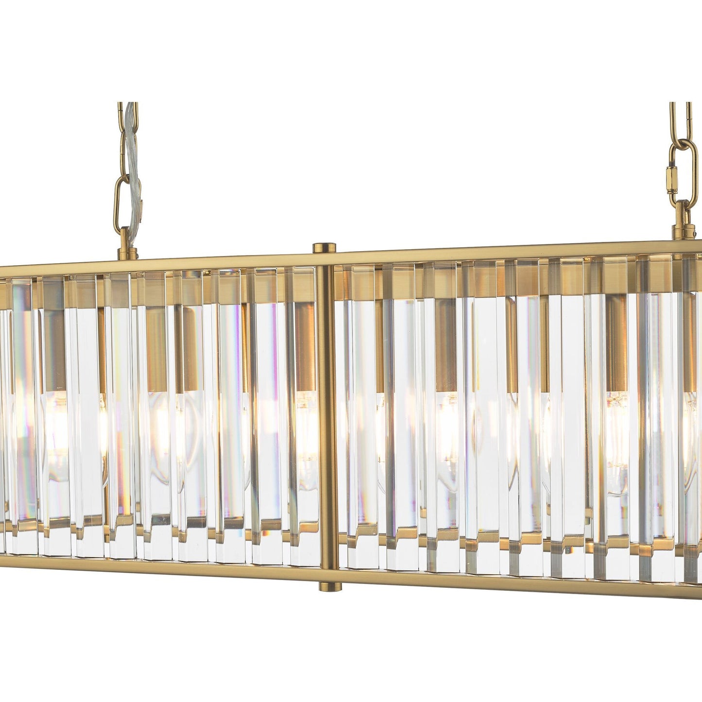 Dar lighting chandelier with gold frame and clear glass panels on a white background