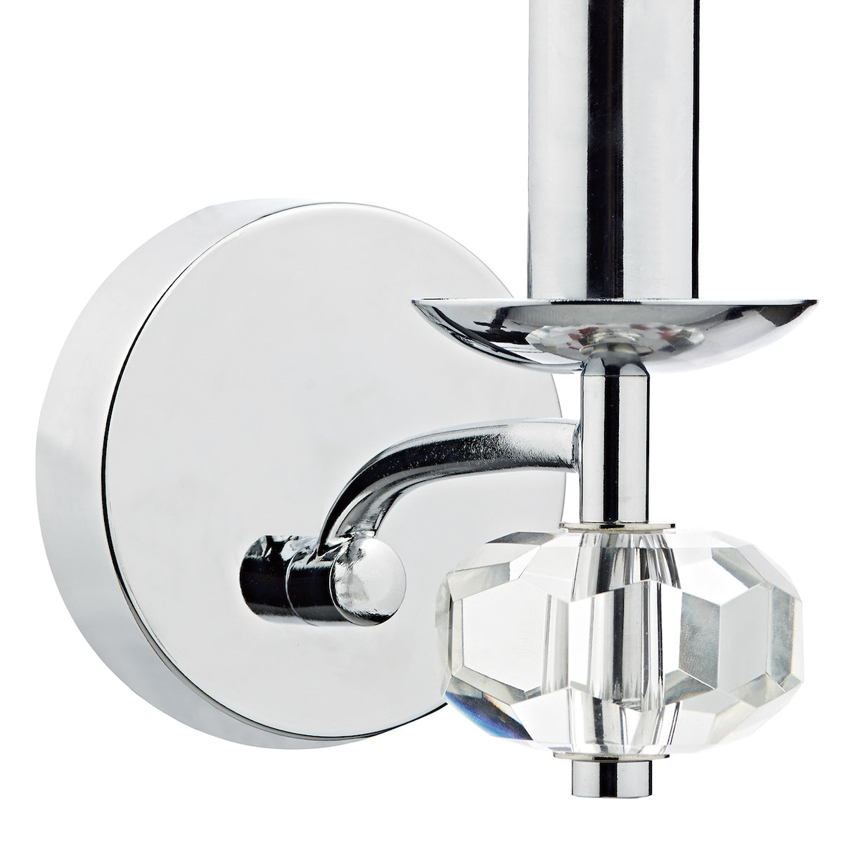 Dar lighting chrome wall-mounted fixture with crystal accent on a white background