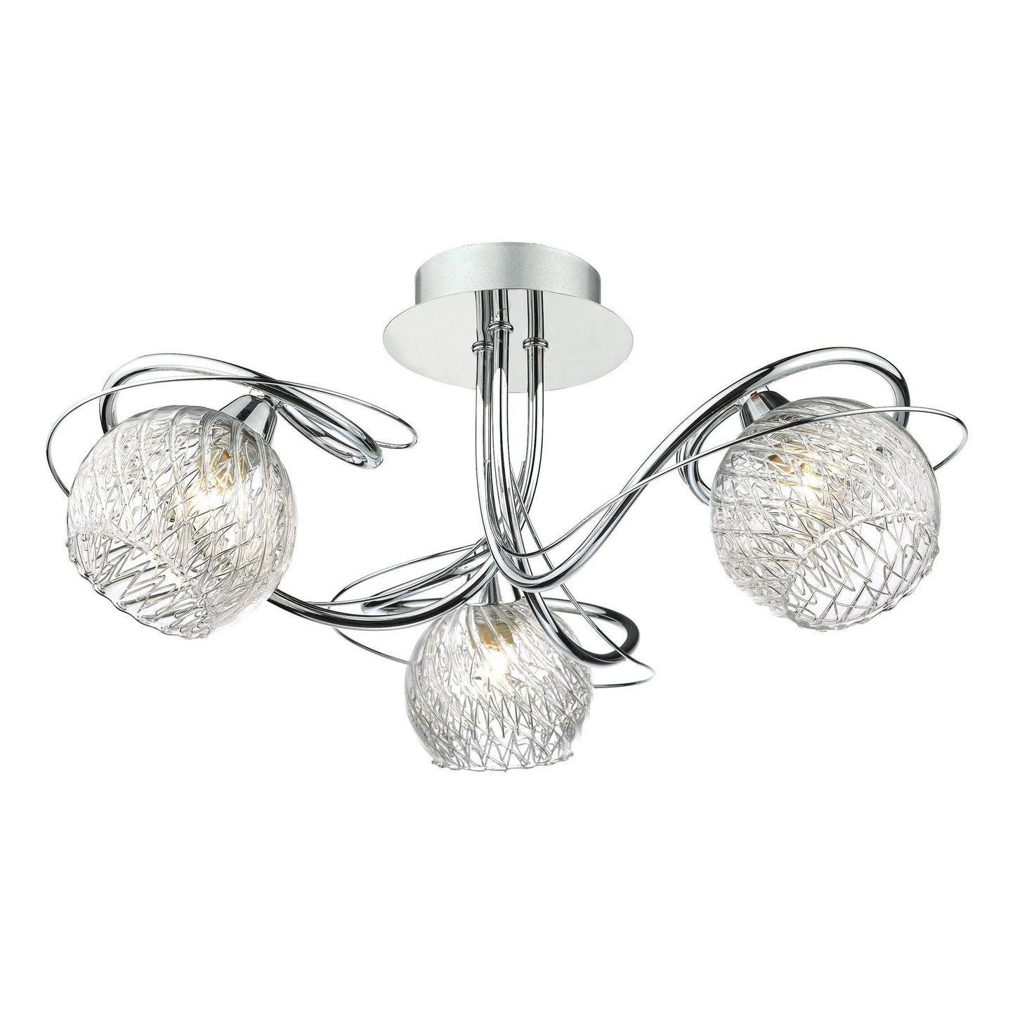 Modern dar lighting ceiling light fixture with three glass shades on a white background