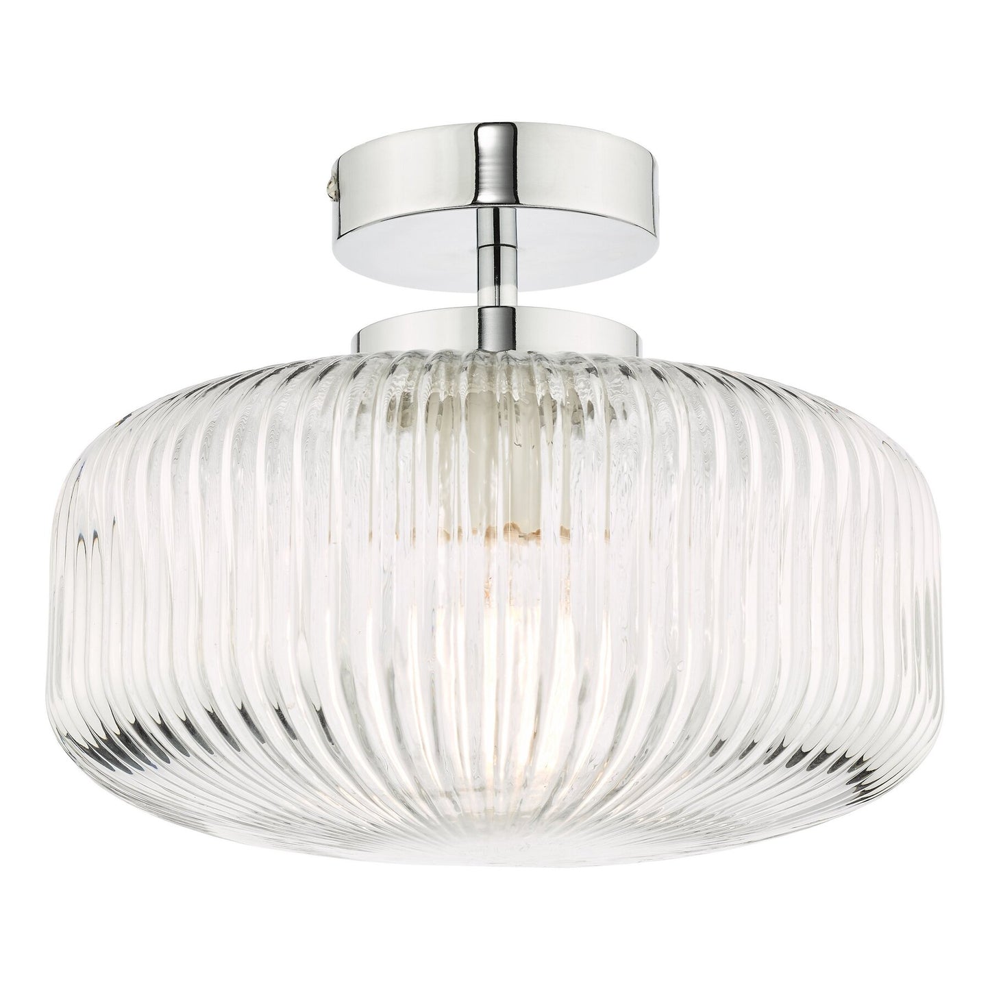 Dar lighting ceiling light fixture with glass shade and chrome finish on a white background