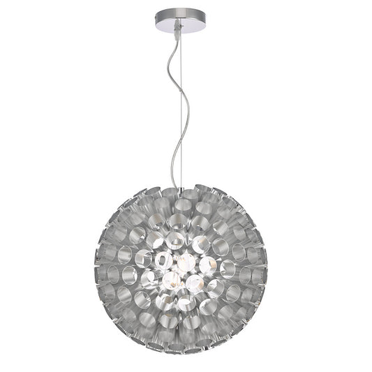 Ceiling pendant in chrome with hole design on a white background