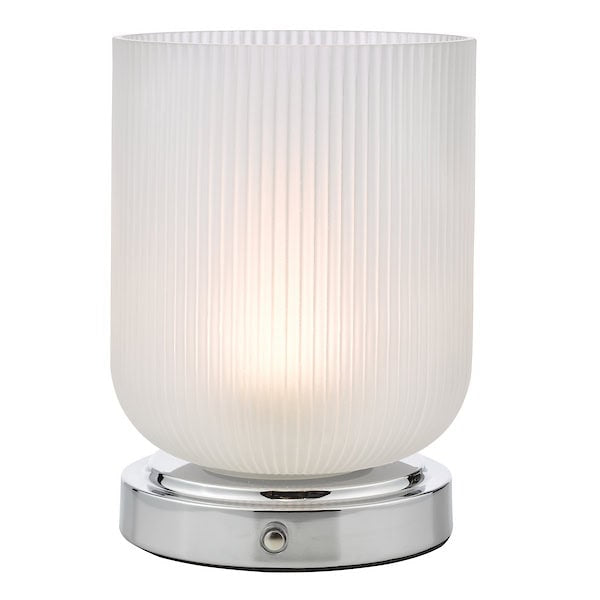 Dar Lighting Echo LED Polished Chrome & Ribbed Glass Rechargeable Table Lamp