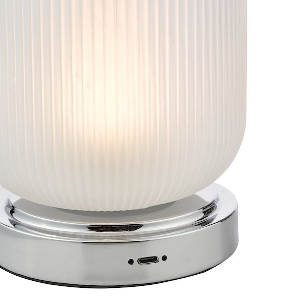 Dar Lighting Echo LED Polished Chrome & Ribbed Glass Rechargeable Table Lamp