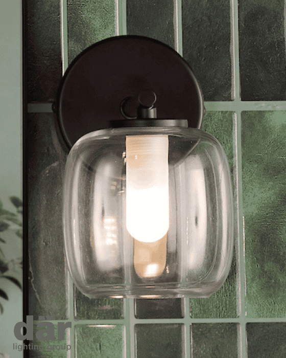 Dar Lighting Edaline Bathroom IP44 Matt Black & Glass Wall Light
