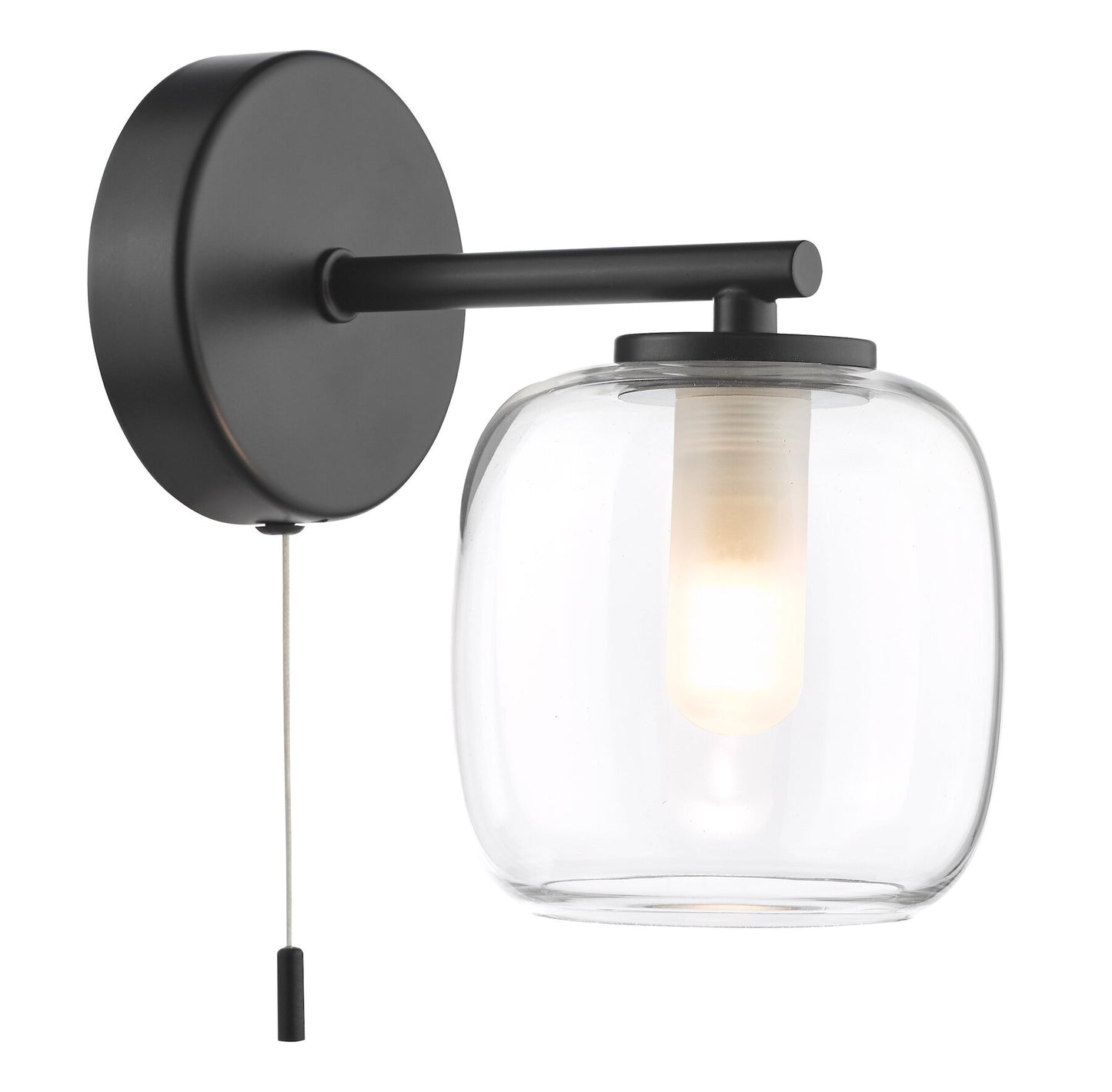 Dar Lighting Edaline Bathroom IP44 Matt Black & Glass Wall Light