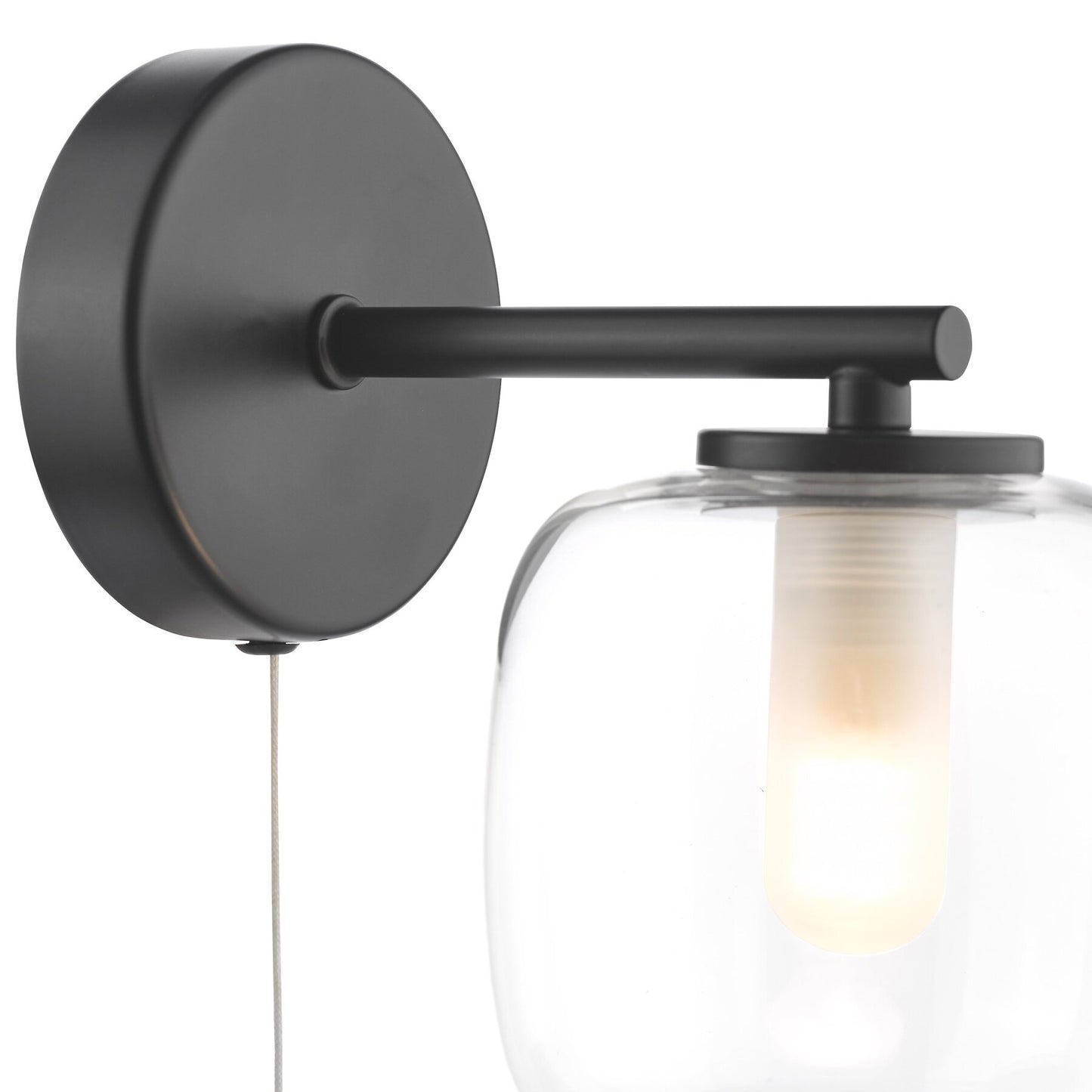 Dar Lighting Edaline Bathroom IP44 Matt Black & Glass Wall Light