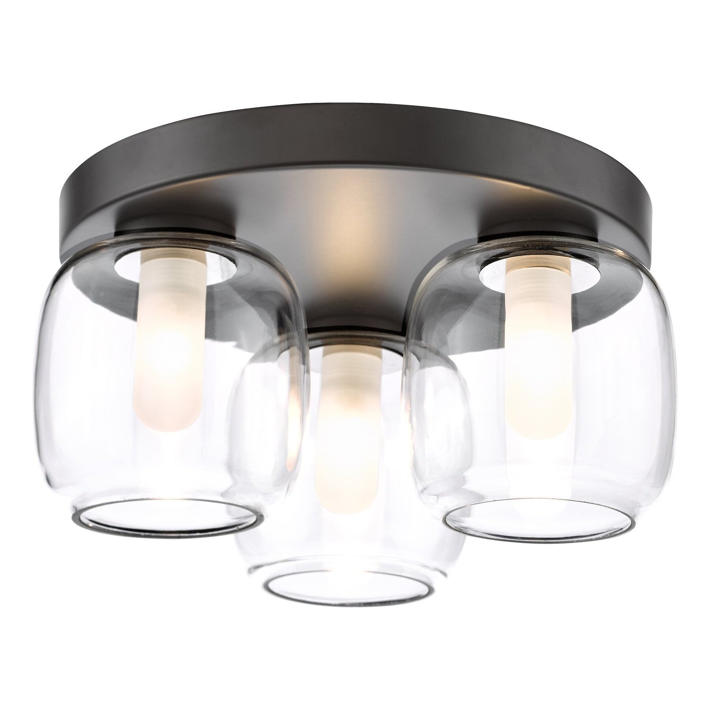 Dar Lighting Edaline Bathroom IP44 3 Light Matt Black & Glass Semi Flush