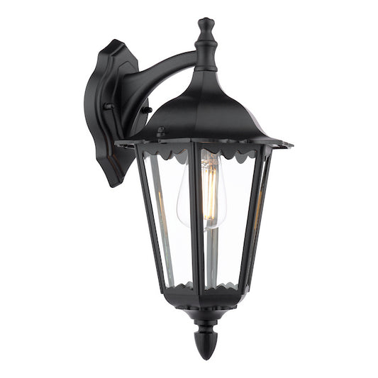 Dar Lighting Eddard Outdoor IP44 Matt Black & Glass Wall Light