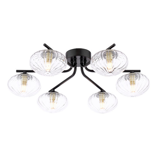 Dar Lighting Ede 6 Light Matt Black & Glass Semi Flush