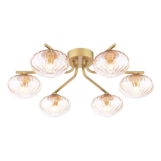 Dar Lighting Ede 6 Light Satin Gold & Amber Glass Semi Flush
