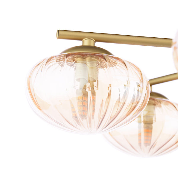 Dar Lighting Ede 6 Light Satin Gold & Amber Glass Semi Flush
