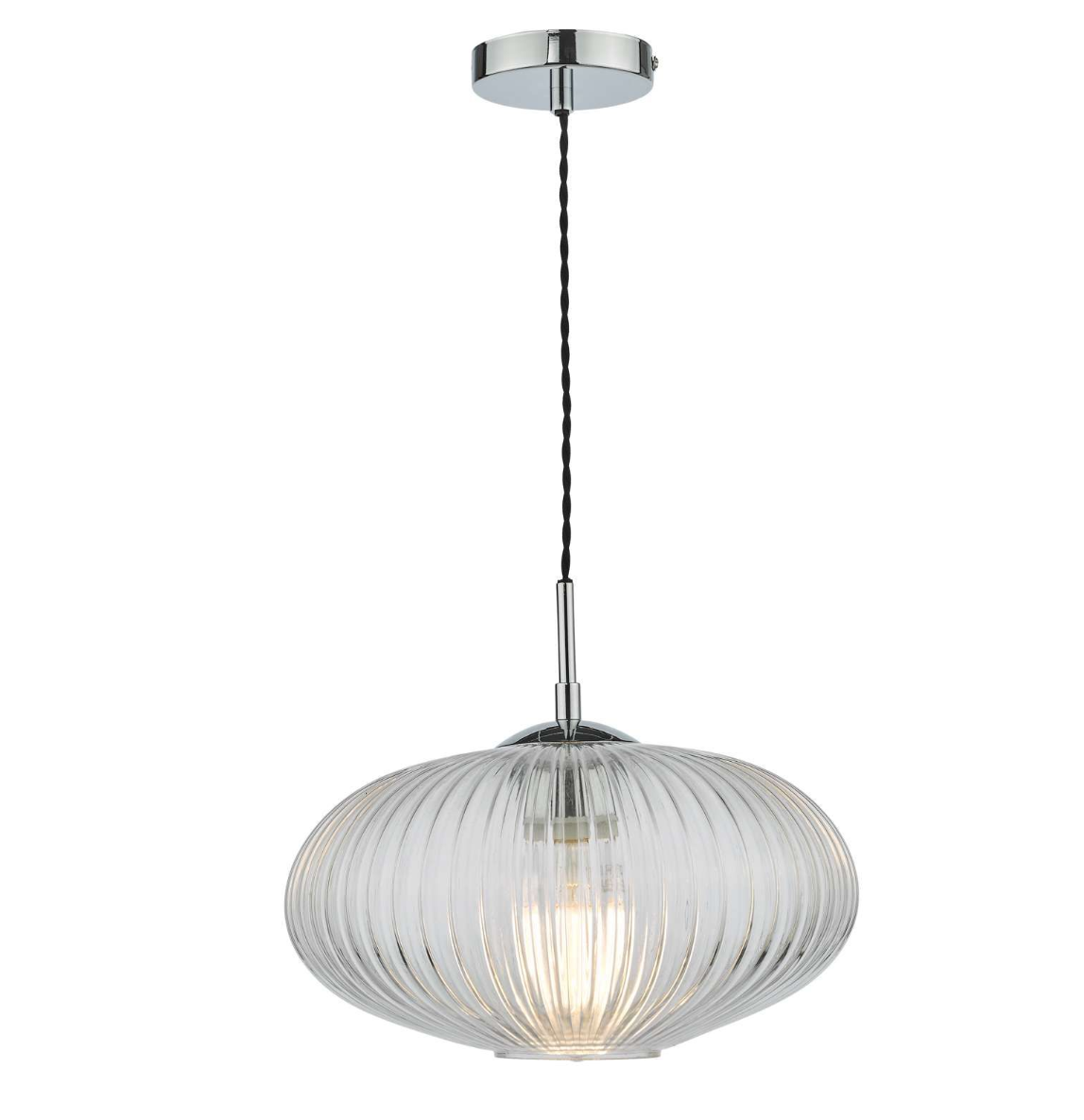 Dar Lighting Edmond 1 Light Polished Chrome & Ribbed Glass Single Pendant